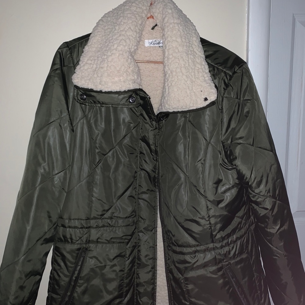 Stylish Army Green Fleece Coat